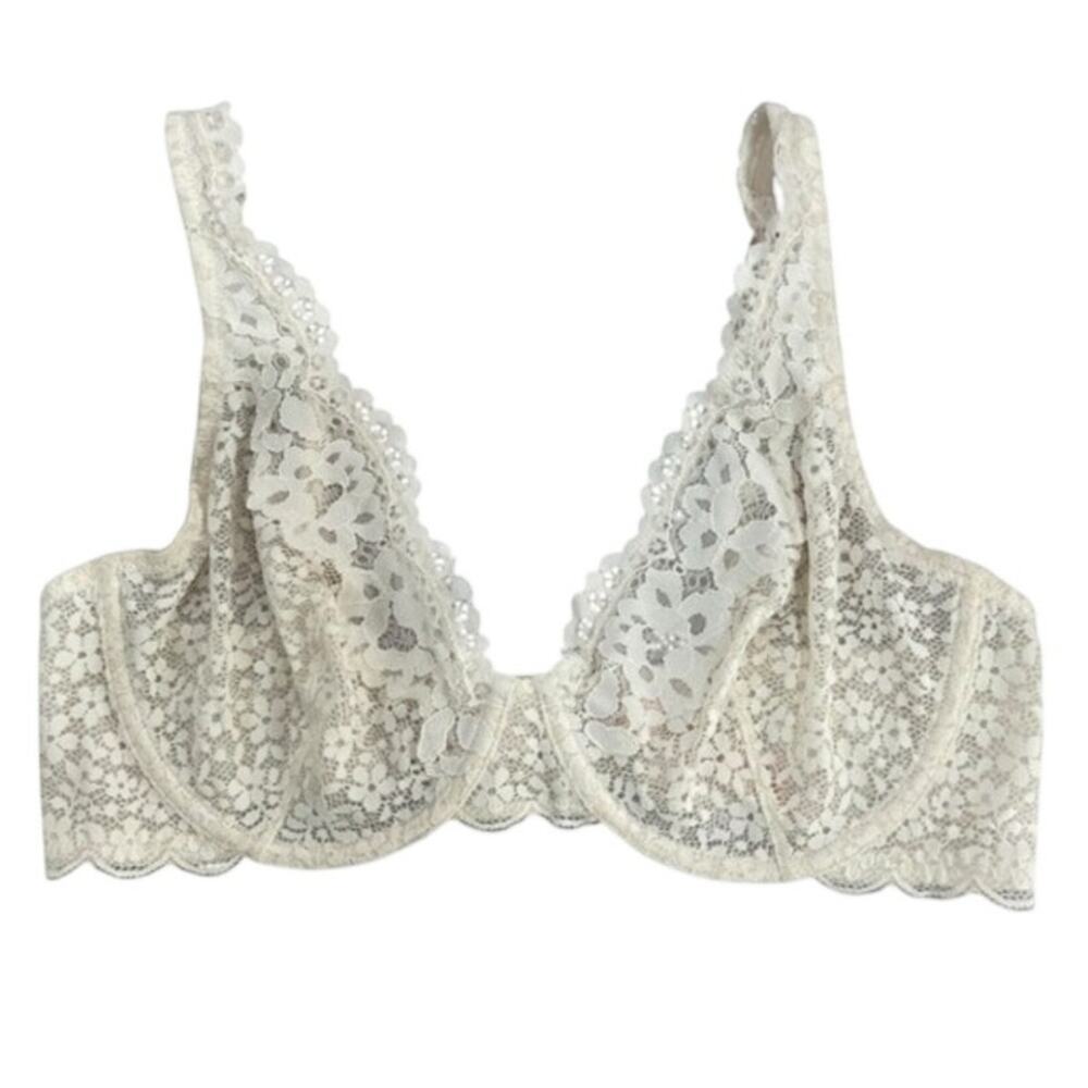 Victorias Secret Womens Ivory Lace Unlined Demi Bra Size 34CC